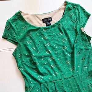 Kelly green A-line Midi Dress with Cap Sleeves